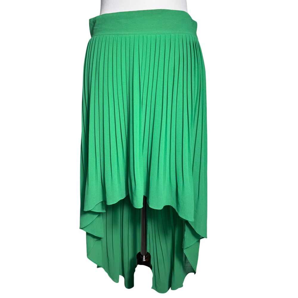 ANA PEREZ COUTURE Women's Large Kelly Green Pleated High Low Skirt Lightweight‎